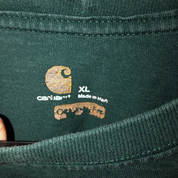 Men’s Carhartt Long Sleeve Pocket Tee 100% Cotton Green T-Shirt - Picture 3 of 5